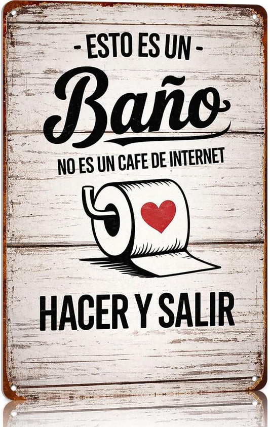 Funny Metal Signs Bathroom Decor- Vintage Wall Art "Esto Es Un Baño No Es Un Cafe De Internet" - for Home, Office, Restroom Decor 8X12inch