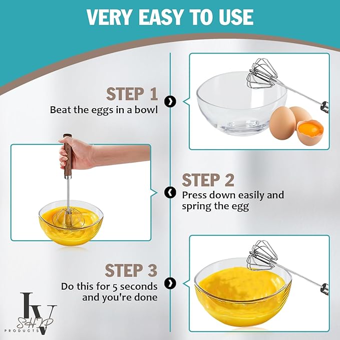 Premium Stainless-Steel Egg Whisker with Handcrafted Wooden Handle (13 Inches) - Perfect for Whipping, Beating, and Blending