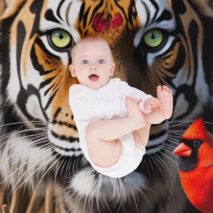 Beautiful Tiger Redbird Feather Fur Super Soft Throw Blanket, Red Cardinal Flannel Fleece Decorative Throw for Sofa Couch Bedroom Decor Outdoor Use 40"x50"