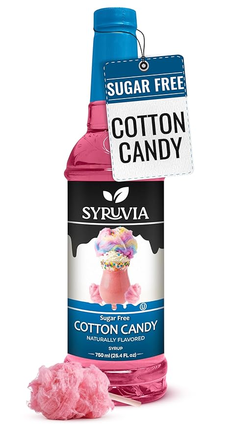 Syruvia Sugar-Free Cotton Candy Syrup, Natural Flavors, Syrup for Drinks, Lattes, and Desserts – 25.4 fl oz
