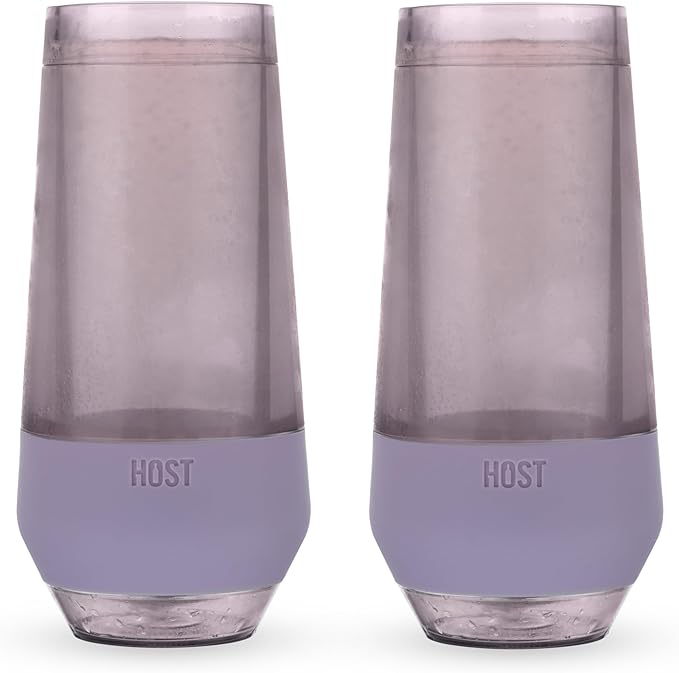 Host Champagne FREEZE Double-Walled Stemless Wine Glass for Sparkling Wine, Glasses Drinking Set Cooling Cups, 9 Oz Plastic Colored Glassware, Deep Lilac Purple Set of 2