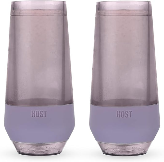 Host Champagne FREEZE Double-Walled Stemless Wine Glass for Sparkling Wine, Glasses Drinking Set Cooling Cups, 9 Oz Plastic Colored Glassware, Deep Lilac Purple Set of 2