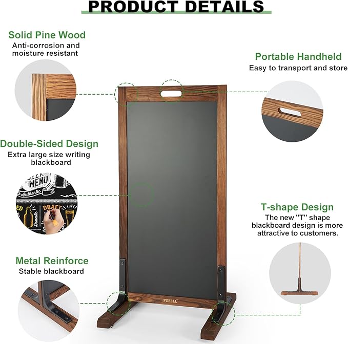 Magnetic Chalkboard Easel Sign Sidewalk - 40 x 20 Inches, Large Stand up Chalk Board Signs, Double Sided Outdoor Chalkboard Display for Restaurant Cafe Shop Wedding Party or Business, Brown