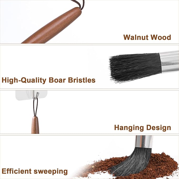 Nogeqi Espresso Maker Coffee Brush Coffee Cleaning Brush Machine Cleaner Tool With Wooden Handle Walnut Boar Bristles Beech Wood For Home Kitchen Barista With Hanging Loop