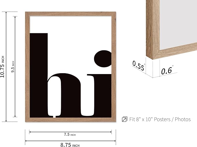 Poster Master Vintage Minimalist Poster - Retro Typography Print - Hi, Greeting, Plain, Modern, Simple - Gift for Artist, Friend - Wall Decor for Living Room, Office, Dorm, 8x10 Beige Framed