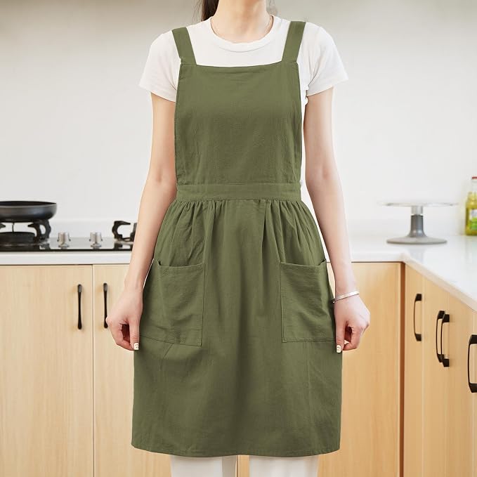 Pinknoke Cute Cotton Pinafore Aprons for Women with Pockets for Kitchen | Vintage Apron Dress,Adjustable Cross Back,2 Pockets,Long Straps,for Cooking Backing Gardening Painting Cleaning Gift Giving - Image 8