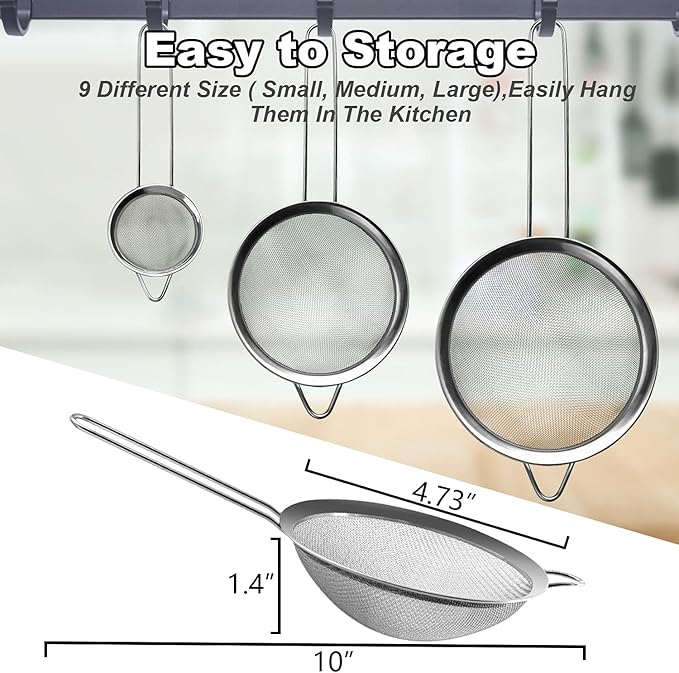 Anaeat Fine Mesh Strainers - Premium Stainless Steel Colander Sieve Sifters, with Durable Mesh and Sturdy Handle, Excellent for Sifting Dry ingredients, Flour, Pastas, Rice, Tea (4.73"）
