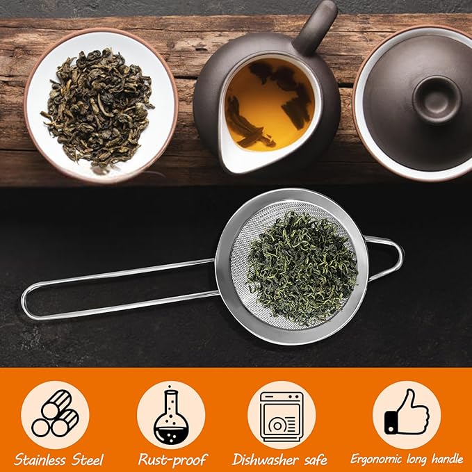Biaungdo 2 Pcs 8.5 cm/3.3 Inch Fine Mesh Strainer, Stainless Steel Tea Strainer Conical Mesh Strainers Sieve for Cocktail, Coffee, Food, Noodles, Tea Filter(Small)