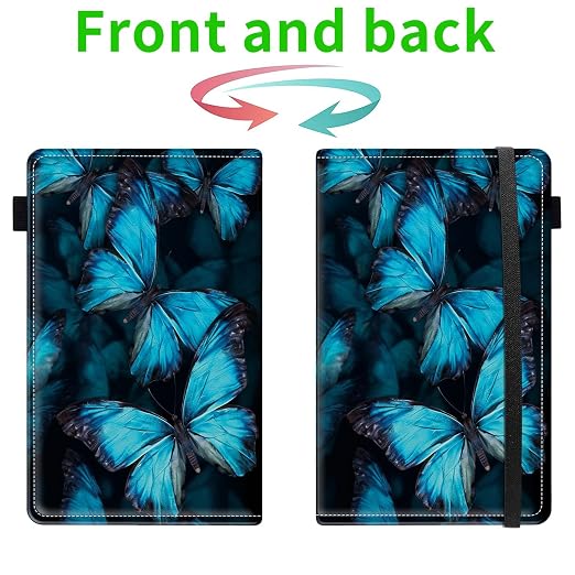 Server Books for Waitress with 11 Large Pockets, Waitstaff Server Order Pads, Leather Waitress Book Server Wallet with Elastic Band Fit Server Apron, Blue Butterflies - Image 2