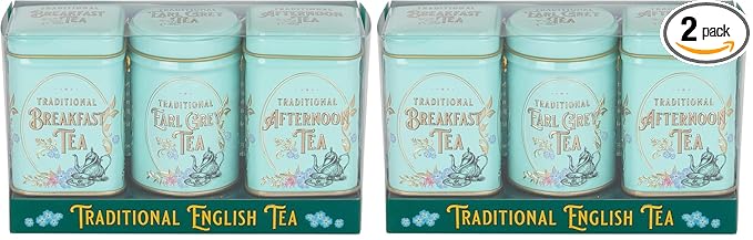 Vintage Victorian 3x Mini Tea Tin Gift Pack with Assorted Loose Leaf English Tea (Pack of 2)
