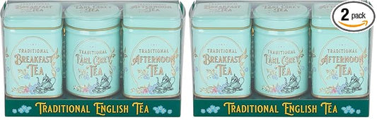 Vintage Victorian 3x Mini Tea Tin Gift Pack with Assorted Loose Leaf English Tea (Pack of 2)