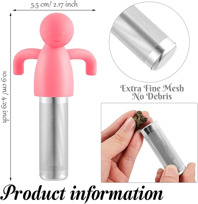 2 Pieces Tea Infuser for Loose Tea Cute Fine Mesh Tea Strainer Stainless Steel Tea Filter Ball Tea Diffuser Steeper for Teacups Teapots (Blue, Pink)