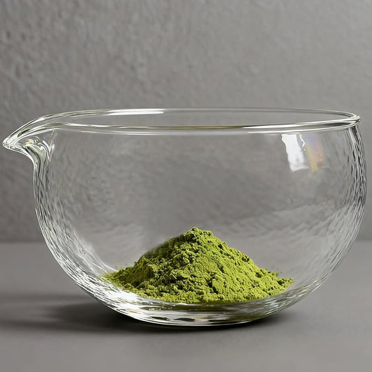 Textured Glass Matcha Bowl With Spout,1 Pack Handmade Clear Glass Chawan Matcha Green Tea Whisk Bowls,Japanese Style Cute Salad Mixing Bowl Cup 400ml 13.5 oz