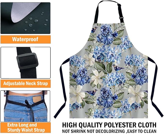 Watercolor Flowers Waterproof Apron Kitchen Chef Aprons Bibs for Grooming Cooking Baking Painting Gardening - Image 3