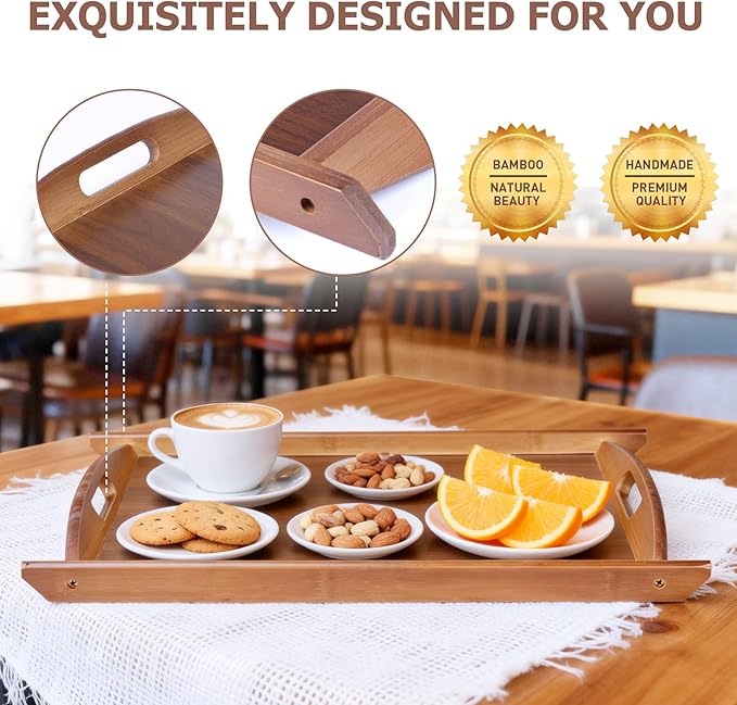 Wood Serving Tray, Wooden Tray with Handles, 20.47 inch Square Decorative Serving Trays Platters for Home, Party, Coffee Table,Dining Table & Countertop