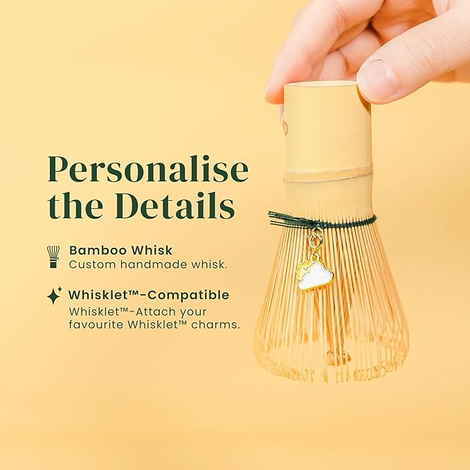 Matcha Whisk With Removable Whisklet™ Charm | Natural Bamboo | Included Matcha Whisk Charm: Golden Hour SunCloud Whisklet™