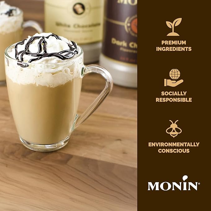 Monin - Sugar Free Dark Chocolate Sauce, Velvety and Rich, Great for Desserts, Coffee, and Snacks, Gluten-Free (12 Ounce) - Image 4