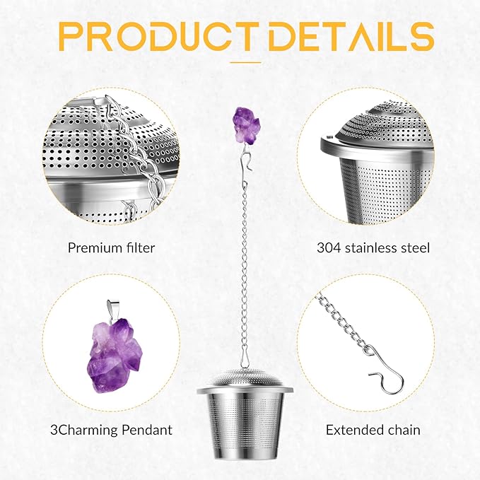 Vesici 6 Sets Loose Leaf Tea Infusers Stainless Steel Steeper Ball for Loose Tea Holder Mesh Strainer Filters with Drip Trays and Pendant