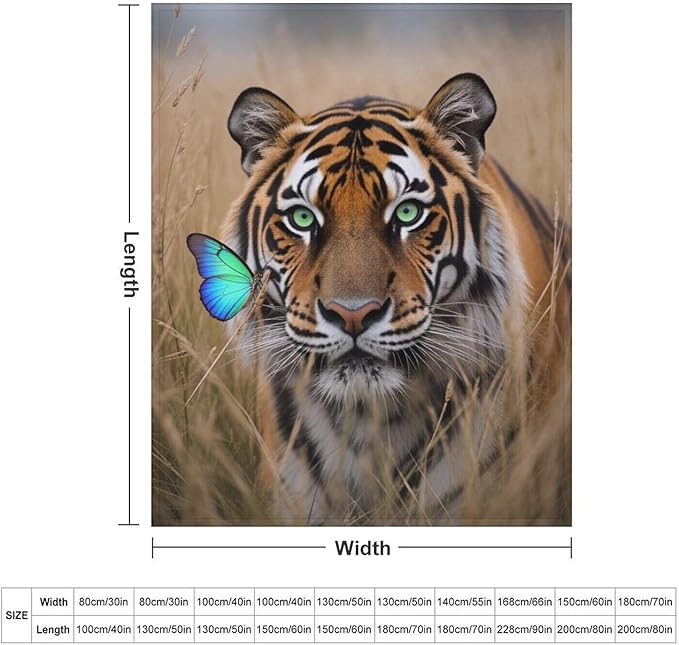 Beautiful Tiger Nature Grass Super Soft Throw Blanket, Blue Butterfly Flannel Fleece Decorative Throw for Sofa Couch Bedroom Decor Outdoor Use 40"x50"