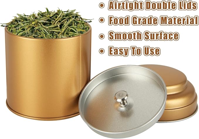 Acrux7 12 Pack Small Tea Tin Canisters with Airtight Lids, 8oz Loose Leaf Tea Storage Containers, Round Metal Airtight Tea Tins Containers for Herbs, Spices, Coffee, Loose Tea, Cube Sugar