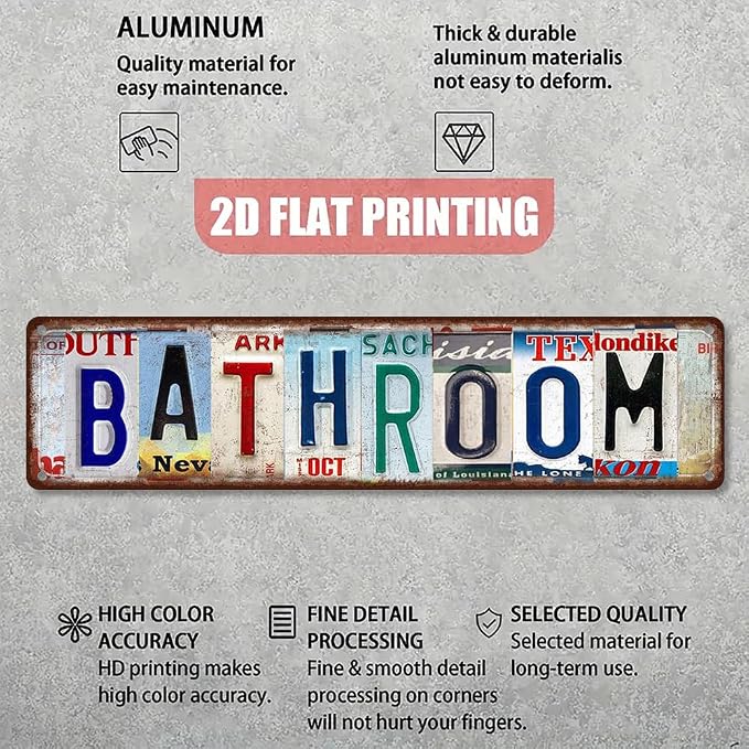 Vintage License Plate Bathroom Sign – 16x4 inch Funny Metal Tin Sign for Restroom Decor, Rustic Wall Art for Home, Cabin, Farmhouse or RV - Image 3