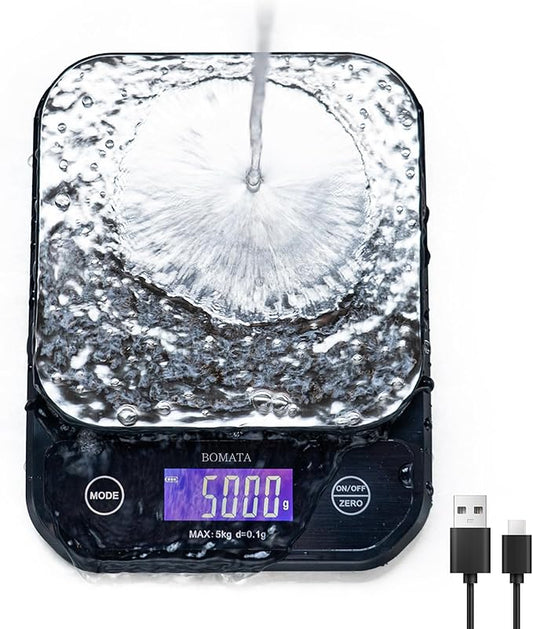 BOMATA Waterproof Kitchen Scale, 0.1g/0.01oz High Precision, 5kg/11lb, Washable, USB Rechargeable, Digital Scale for Food,Cooking, Baking, Weight Loss, Grey
