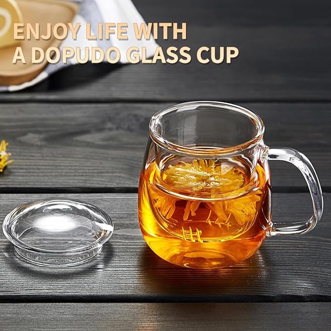 Large Glass Tea Cup, 34 oz Borosilicate Glass Tea Mug with Infuser and Lid, 1000ML Clear Tea Cups for Brewing Scented Tea and Tea Bag.