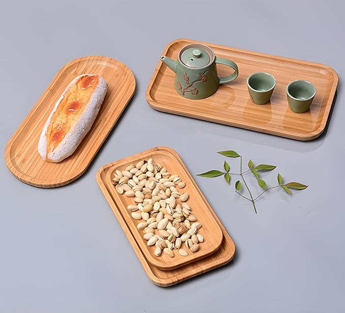2-Pack Bamboo Trays - Rectangle Serving Platter - 12.60 * 7.08 * 0.8 in - For Home, Hotel, Restaurant - Fruit, Coffee, Tea Platters