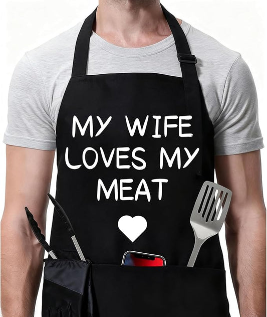 Rosoz Funny BBQ Black Chef Aprons for Men, Adjustable Kitchen Cooking Aprons for Men, Dad, Husband - Birthday, Father's Day by Rosoz