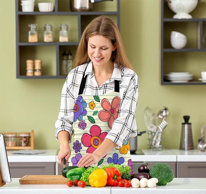 Flower Power Apron for Women Men, Adjustable Apron Cooking Kitchen Chef Apron for Home Kitchen, Baking Gardening BBQ, Coffee House, Restaurant - Image 5