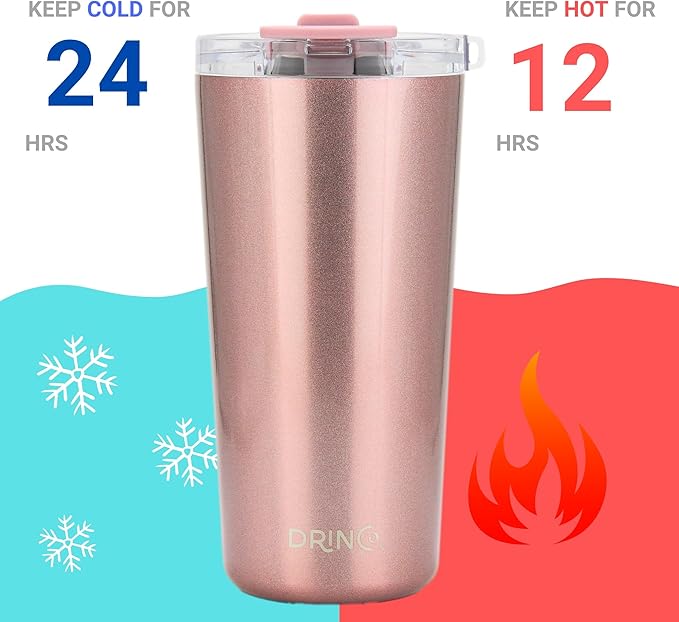 Drinco - 20 oz Stainless Steel Tumbler | Double Walled Vacuum Insulated Mug With Lid, 2 Straws, For Hot & Cold Drinks (20oz Chupa)