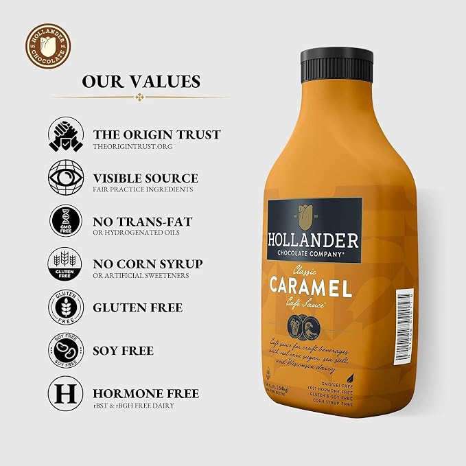 Hollander Caramel Cafe Sauce | GMO Free, Corn Syrup Free, Soy/Gluten Free | 15 fl. oz. Squeeze Bottle | Flip Cap - Image 4