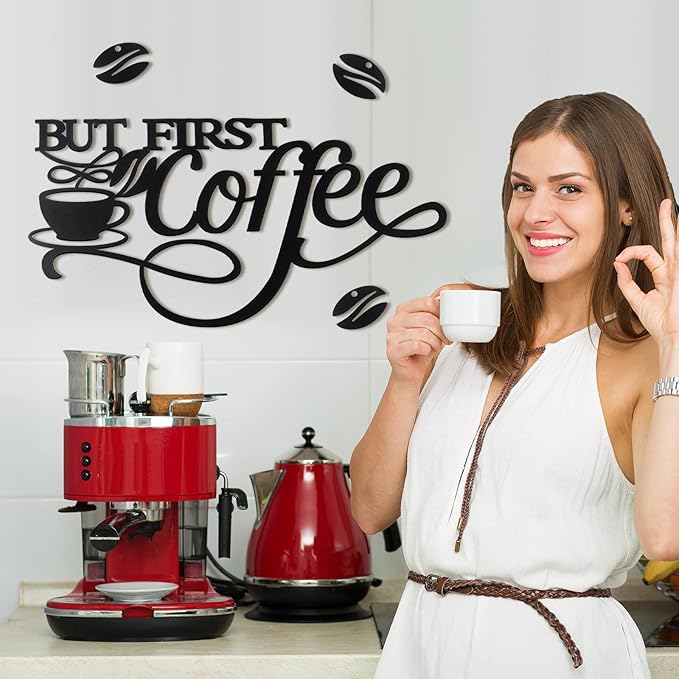 Ferraycle Coffee Bar Decor Metal Rustic Sign Hanging Wall Art for Home Office Kitchen (But First Coffee)