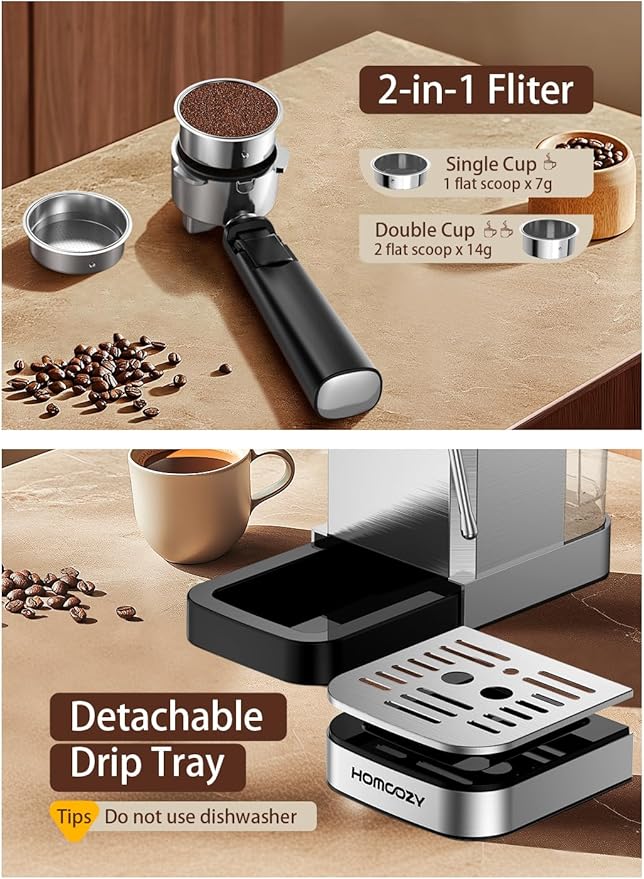 20 Bar Espresso Machine, Hot & Cold Brew Coffee Maker with Milk Frother, Touch Screen, Compact Water Tank, Expresso Coffee Machines for Lattes, Cappuccinos, Americano, Home & Office (Silver)