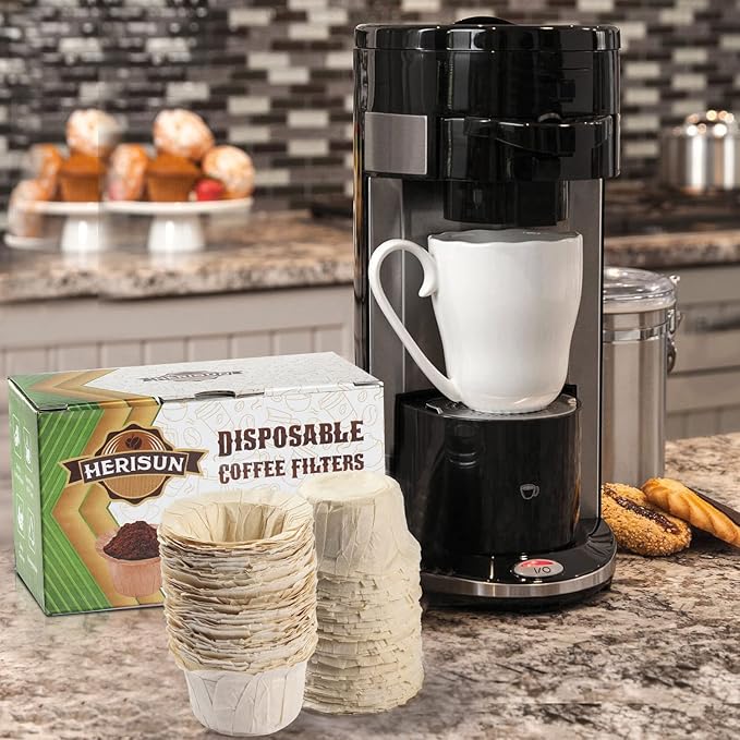 100 Count Disposable K Cup Coffee Filters, Coffee Filter Paper for Keurig Brewers Single Serve 1.0 and 2.0, Use with Resusable K Cup Pods (Natural)