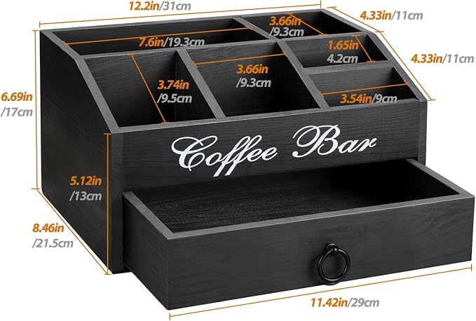 Coffee Station Organizer Pods Holder with Drawer, Farmhouse Wood Coffee Bar Accessories Decor and Tea Condiment Basket for Countertop - Image 4