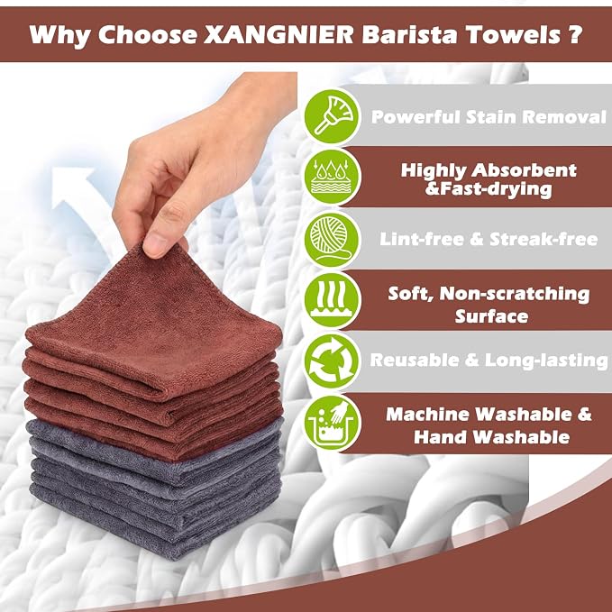 XANGNIER 12 Pack Barista Towels-Professional Microfiber Coffee Cleaning Cloth for Espresso Machine, Steam Wands & Countertops Essential Coffee Bar Tools Accessories,11.7"X11.5" - Image 3