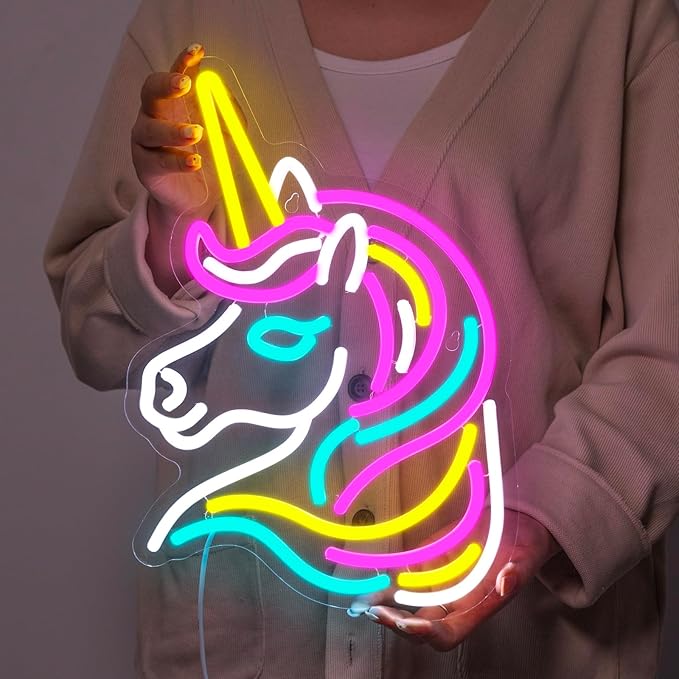 Basaneon Unicorn Neon Sign for Wall Decor, Dimmable Colorful Unicorn Neon Lights for Girls Room, USB Powered Unicorn Led Signs for Bedroom Kids Room, Perfect Gifts Unicorn Lights for Girls(13"*12.6")