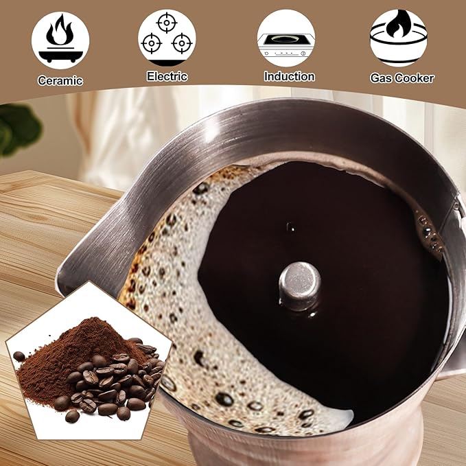 Uncoated 2 Cup Moka Pot 304 Thickened Stainless Steel Coffee Maker Stovetop Espresso Coffeemaker Italian Classic Style Brewing Greca Cafe Mocha Machine for Cafeteras Camping Travel Home 100ml 3.3oz