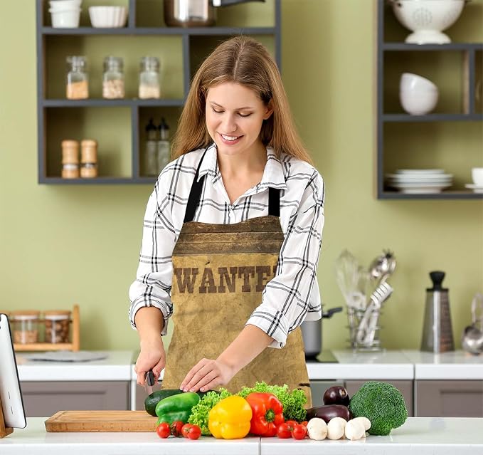 Torn Wild West Wanted Waterproof Apron Kitchen Chef Aprons Bibs for Grooming Cooking Baking Painting Gardening - Image 5