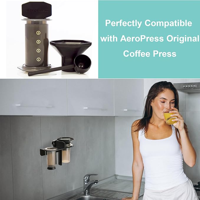 Beautyflier Wall-Mounted Holder for AeroPress Original Coffee Press, Durable Acrylic Stand Compatible with All-in-One French Press, Easy to Clean, Keep Coffee Press Set Organized (Holder Only)