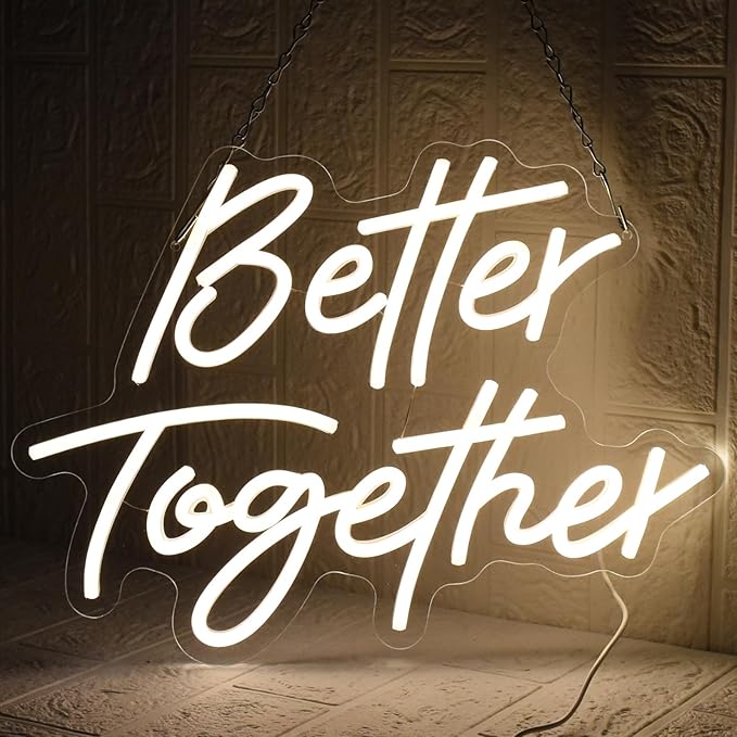 Better Together Neon Sign, Wedding Neon Sign, LED Neon Light for Wall Decor, Warm White Led Neon Light USB Dimmable Letters Neon Signs for Wedding, Engagement Party