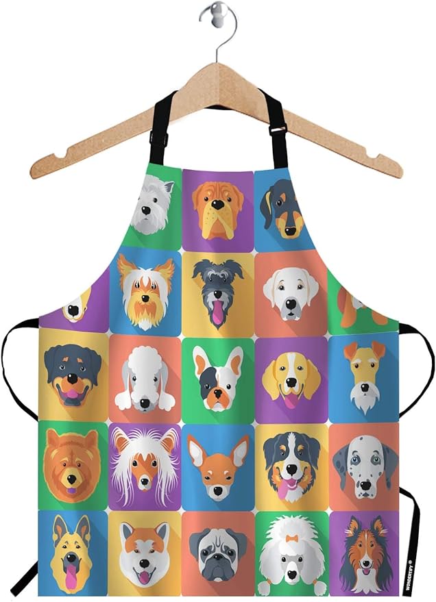 WONDERTIFY Dog Apron,Various Breed Family Pet Dog Collection Picture Bib Apron with Adjustable Neck for Men Women,Suitable for Home Kitchen Cooking Waitress Chef Grill Bistro Baking BBQ Apron