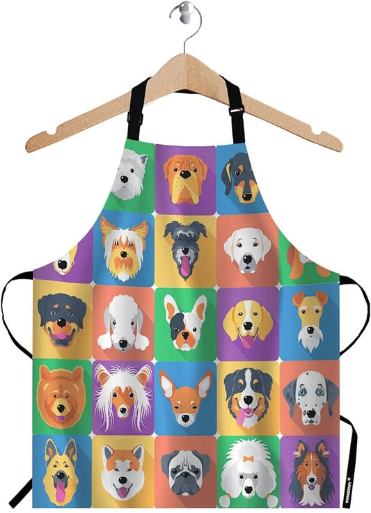 WONDERTIFY Dog Apron,Various Breed Family Pet Dog Collection Picture Bib Apron with Adjustable Neck for Men Women,Suitable for Home Kitchen Cooking Waitress Chef Grill Bistro Baking BBQ Apron