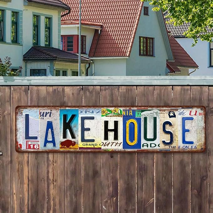 Vintage License Plate LAKE HOUSE Sign – 16x4 Inch Rustic Tin Wall Décor for Cabin, Cottage, Vacation Home, Patio or Waterfront Retreat - Image 4