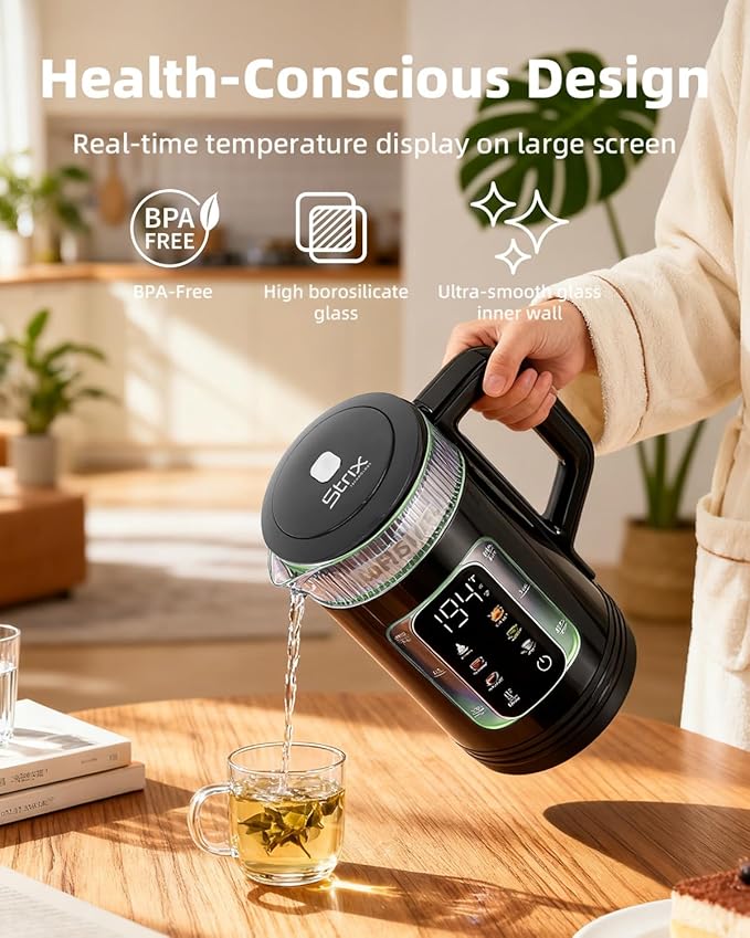 Electric Tea Kettle with Temperature Control, Glass smart Water Boiler for Tea, Coffee & Boil, Automatic Shut Off, 12h Keep Warm & One-Touch 6 Presets