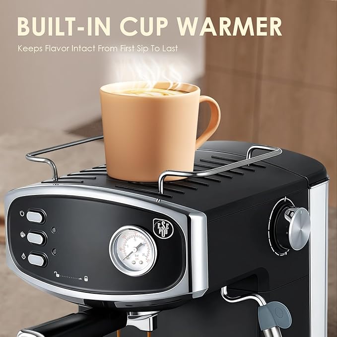 20 Bar Espresso Coffee Maker for Home - Professional Compact Coffee Maker witn Steam Wand Milk Frother, Pressure Gauge, 54oz Tank - Low Noise Fast Brew for Cappuccino, Latte,black