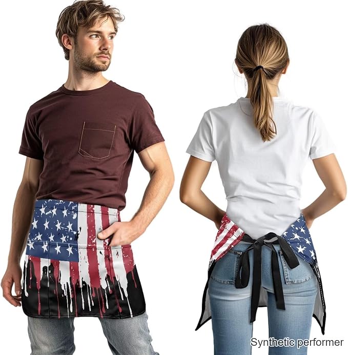 Waist Apron with 3 Pockets Waterproof 13 Inch Short Half Waist Aprons Women Men Server Aprons Waitress Waiter Apron - Image 2