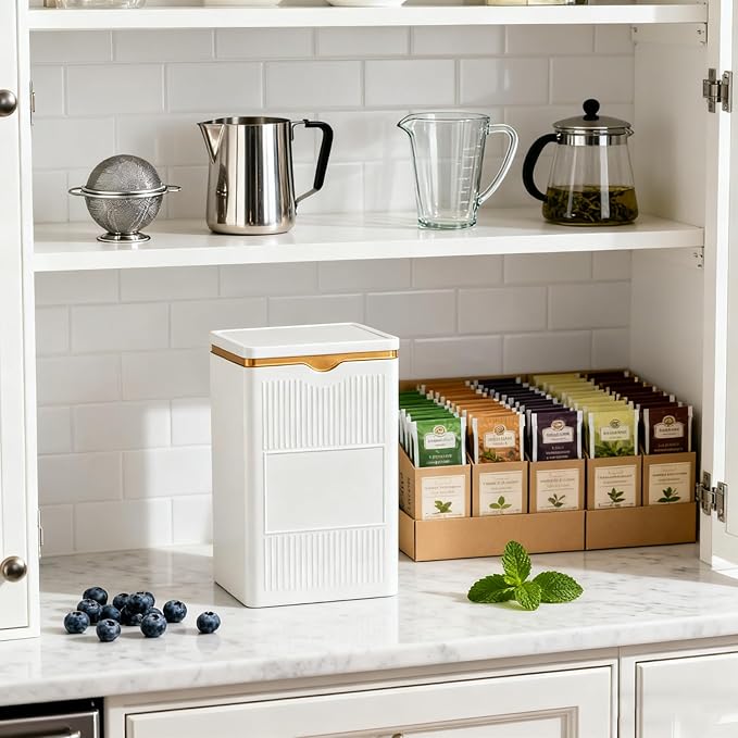HAN SHENG Square Airtight Tea Tins - White, Food Storage Containers for Loose Tea, Coffee, Spices (5.9"x3.4"x2.8")