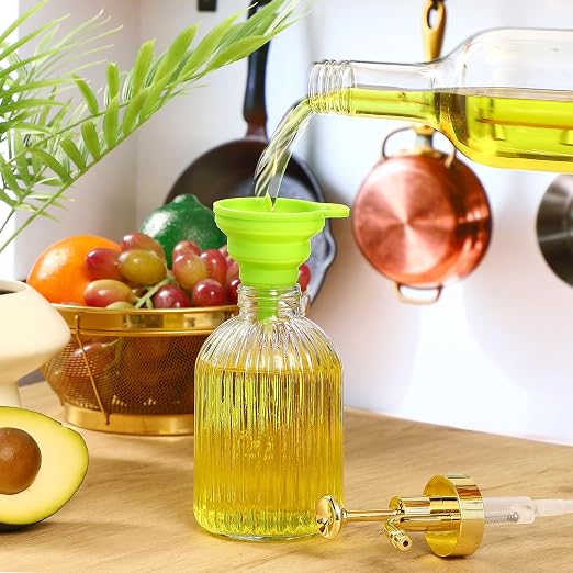LemonRoad 4 Pcs Coffee Syrup Dispenser for Coffee Bar 10oz Glass Syrup Pump Dispenser with Gold Pump, Gold Scoop and Funnel for Bar Accessories - Image 4